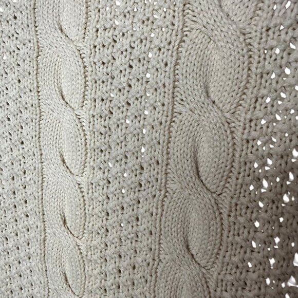 Jeanne Pierre Cable Knit Fisherman Sweater Ivory Front Pockets Preppy Size Small - Picture 4 of 9